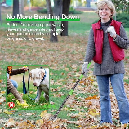 Non-Breakable Pooper Scooper, Dog Pooper Scooper Tray &amp; Rake Set with Adjustable Stainless Steel Long Handle for Large Medium Small Dogs (Green)