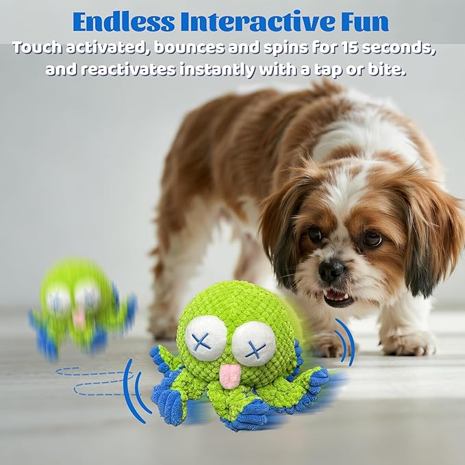 Interactive Octopus Dog Toys – Rechargeable Dog Squeaky Toy with Bouncing Ball, Music, Recording &amp; Silent Modes – Moving Toys to Keep Dogs Busy for Small, Medium &amp; Large Breeds