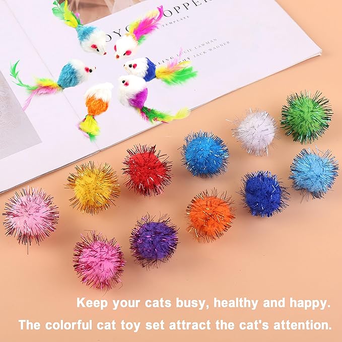 42pcs Interactive Cat Toys Kit - Multi-Activity Kitten Toy Set with Collapsible Tunnel, Feather Wand &amp; Bell, Cat Balls Toys - Indoor Play Enrichment Supplies for Adult Cats &amp; Kittens