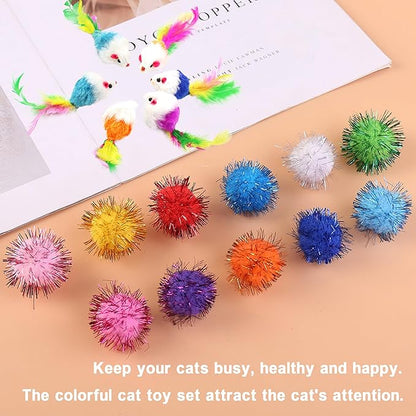 42pcs Interactive Cat Toys Kit - Multi-Activity Kitten Toy Set with Collapsible Tunnel, Feather Wand &amp; Bell, Cat Balls Toys - Indoor Play Enrichment Supplies for Adult Cats &amp; Kittens