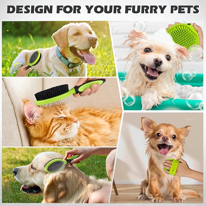 2PCS Pet Grooming Tools - Double-Sided Brush for Shedding and Bathing, Suitable for Short/Long Haired Dogs Cats and Horses, Deshedding Dog Brush, Mane &amp; Tail Combs for Horses - Pet Supplies (Green)