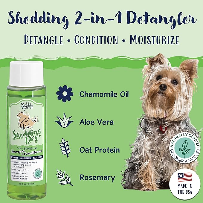 Bobbi Panter Dog Shampoo and Conditioner - Made in USA - All Natural 2-in-1 Formula for Nourish, Detangle &amp; Reduce Shedding - Concentrated 10:1 for Professional Groomers - Pear Scent, 13 Oz