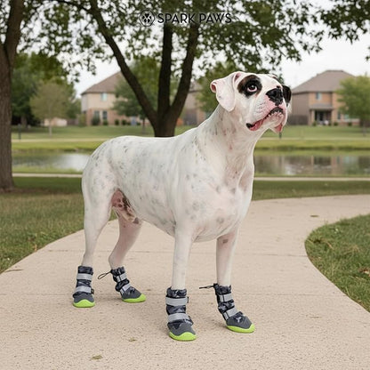Spark Paws Dog Shoes, Waterproof Dog Boots for Medium to Large Dogs, Non Slip, Breathable Dog Booties and Paw Protectors - 4PCS Doggie Hiking Boots with Reflective Straps, Gray Camo, Size 8