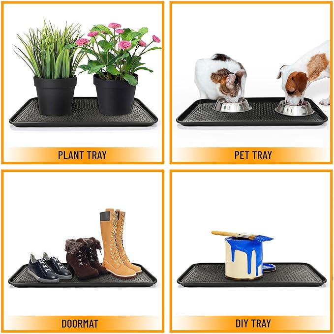 Ottomanson 15” x 30” Multi-Purpose Boot Tray - Waterproof Mat for Shoes, Pet Food, Litter Box, Painting &amp; Planting - 1.2” Raised Edge for Spill Protection