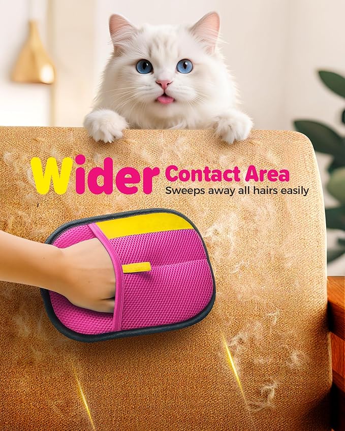 2025 Thickened Electrostatic Pet Hair Removal Gloves (2 Pcs) - Reusable Strong Grooming Gloves for Cats &amp; Dogs, Hair Remover for Couch, Furniture, Carpet, Car Seats &amp; Clothing (Pink)