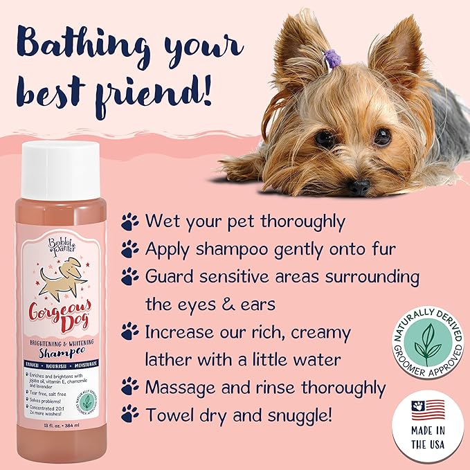 Bobbi Panter Dog Shampoo - Made in USA - All Natural Formula for Whitening All Coats, Enhances Shine &amp; Moiturizes - Concentrated 20:1 for Professional Groomers - Peach Scent, 13 Oz