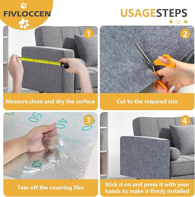 78.7"x15.8"Self-Adhesive Climbing Cat Scratch Protector Pads - Trimmable Furniture Guard for Sofa, Walls &amp; Floors, DIY Cat Tree/Tower/Bed, Replaceable Scratch-Resistant Mats (Light Gray)
