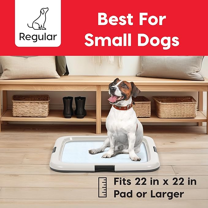 IRIS USA Pee Pad Holder - For Potty Training Regular Sized Dog &amp; Puppy Pee Pads, Secured Latches, Non-Skid Feet, Leak Protection, Fits 22"x22" Pad or Larger, Square, Dark Gray