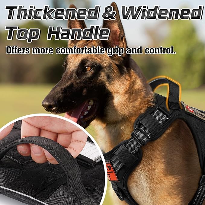 rabbitgoo Dog Harness No Pull, Military Dog Harness Medium Sized Dog with Handle &amp; Molle, Easy Control Service Dog Vest Harness Training Walking, Adjustable Reflective Tactical Pet Harness, Black, M