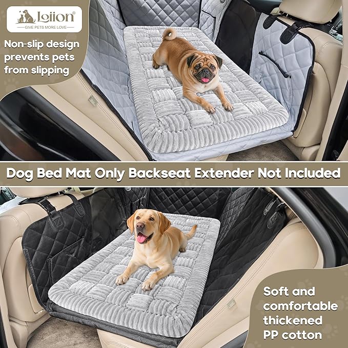 Dog Car Bed Mat, Non-Slip Backseat Extender Pet Blanket, Plaid Dog Bed for SUVs, Sedans &amp; Trucks, Chew-Resistant Travel Pad for Dogs, Easy Clean &amp; Scratch-Proof &amp; Comfort (50"x24.6") Light Gray