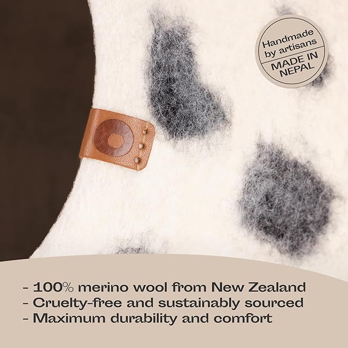 MEOWFIA Cat Cave – Premium Felt Cat Bed for Indoor Cats, Handmade 100% Merino Wool (Medium, Snow Leopard)