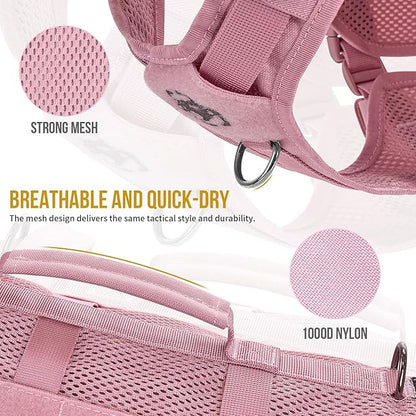 OneTigris Tactical Dog Harness for Small Dogs, No Pull Small Dog Vest Harness with Handles Breathable Military Dogs Molle Vests, Harness for Walking Hiking Training (Pink, XS)