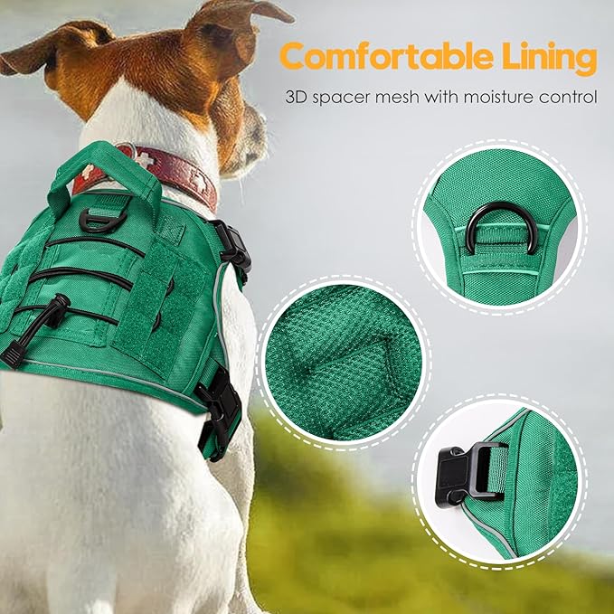 Heavy-Duty Tactical Dog Harness for Large Dogs, No Pull Adjustable Reflective Pet Vest with Molle System, K9 Military-Grade Control for Service Training, Outdoor &amp; 10+ Breeds, Turquoise, Small