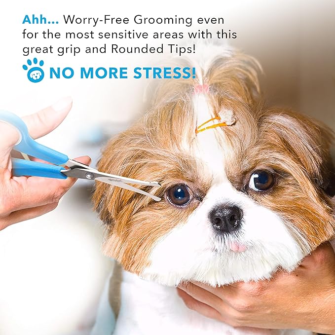 BOSHEL 3 Pc Dog Grooming Scissors Kit - 7" Scissor For Body Hair Trimming, 6" Small Micro-serrated Scissor For Face, Ear, &amp; Paws, Thinning Shears For Dogs - Professional Dog Grooming Kit For Cat &amp; Pet