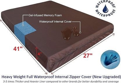 Dogbed4less Large Orthopedic Memory Foam Dog Bed for Medium to Large Dogs with Durable Waterproof Internal Case, Removable Washable Denim Cover + Bonus Pet Bed Cover, 41X27X4 Fit 42X28 Dog Crate, Blue