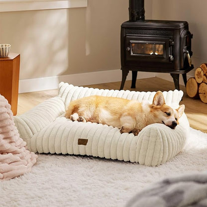 Bedsure Cute Dog Couch for Medium Dogs- Fluffy Pet Sofa, Dog Couch Bed with Removable, Washable Cover, Supportive Pet Bed for Medium Large Dogs, 36inch, Cream