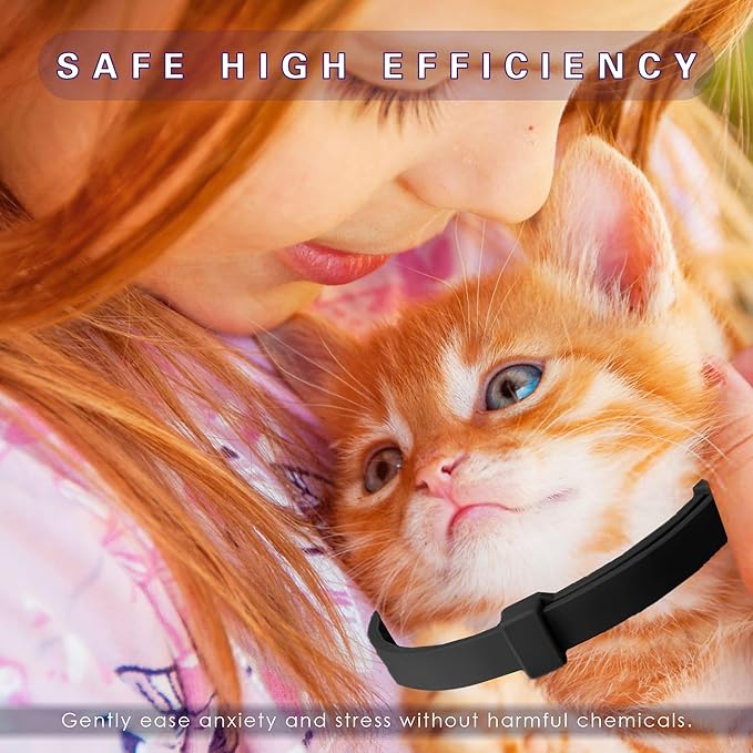 Simnice Calming Collar for Cats - 4 Pack, Adjustable Calming Collar for Cats - Pheromone Cat Collars for Anxiety &amp; Stress Relief, Water-Resistant &amp; Long-Lasting Effect (Black)