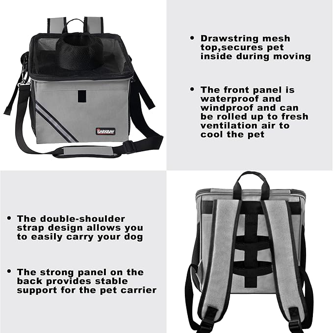 Pet Carrier Bicycle Basket Bag Pet Carrier/Booster Backpack for Dogs and Cats with Big Side Pockets,Comfy &amp; Padded Shoulder Strap,Travel with Your Pet Safety（Titanium）