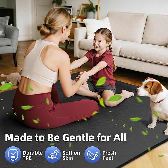 Extra Large Yoga Mat - 72"x35", 72"x48", 78"x57" - Wide TPE Exercise Mat for Home, Stretching, Couples &amp; Family Workouts - 6-12mm Thick, Non-Slip &amp; Waterproof - with Carry Bag and Straps