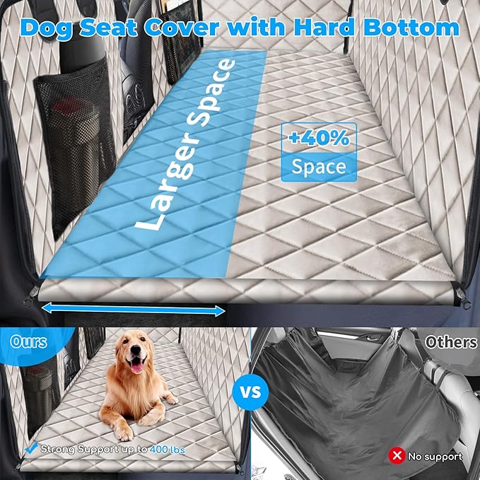 URPOWER Back Seat Extender for Dogs - Hard Bottom Dog Car Seat Cover Holds 400 lbs, Waterproof Dog Hammock Dogs Bed for Cars, SUVs &amp; Small Trucks, Pet Backseat Protector with Mesh Window &amp; Large Space