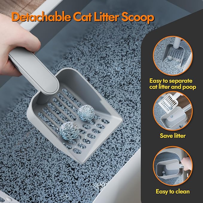 Stainless Steel Cat Litter Box with Lid, 24" L x 16" W x 11.8" H, Large Cat Litter Box for Multiple Cats with High Sided, No-Leak &amp; Stick, Easy to Clean, Includes Litter Mat &amp; Multi Functional Scoop