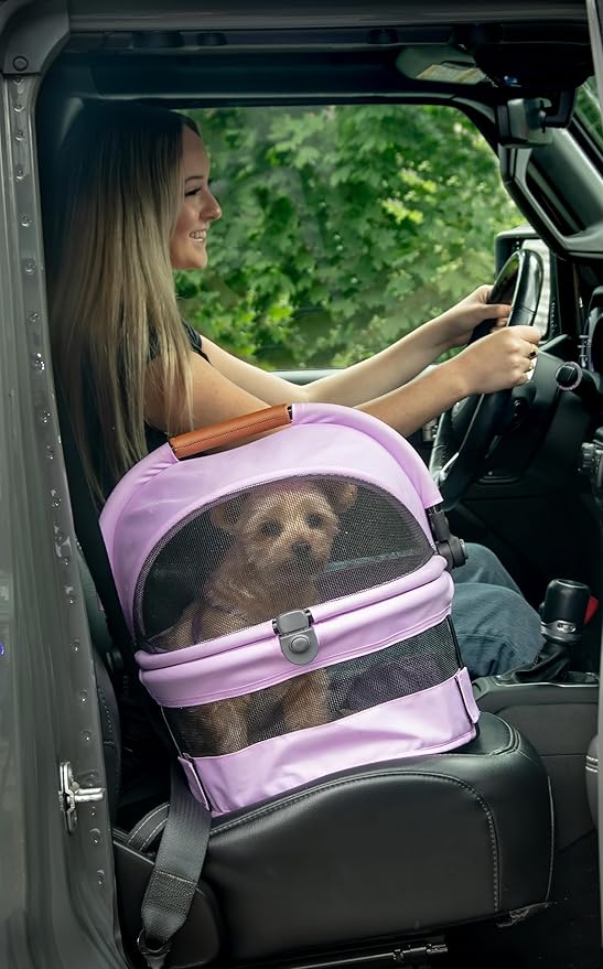 Pet Gear No-Zip View 360 Ultra Lite Pet Safety Carrier &amp; Car Seat for Small Dogs &amp; Cats Push Button Entry, 15", Bright Lilac