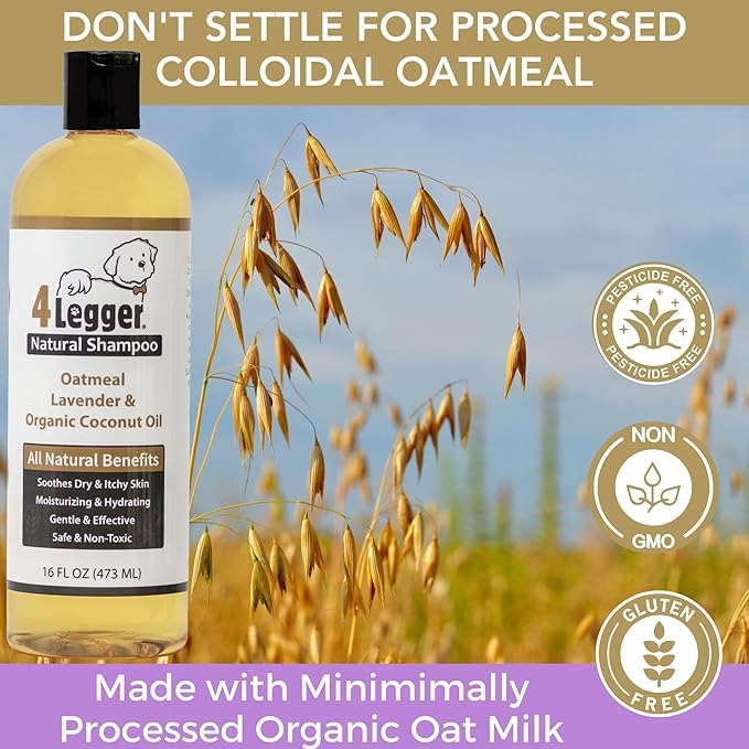 All Natural Organic Oatmeal Dog Shampoo for Itchy Skin with Aloe, Coconut &amp; Lavender Essential Oil, Hypoallergenic, Moisturizing for Normal, Dry, Itchy, or Sensitive Skin, USA Made, 16 oz