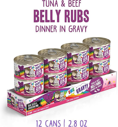 Weruva B.F.F. OMG - Best Feline Friend Oh My Gravy!, Tuna &amp; Beef Belly Rubs with Tuna &amp; Beef, 2.8oz Can (Pack of 12)