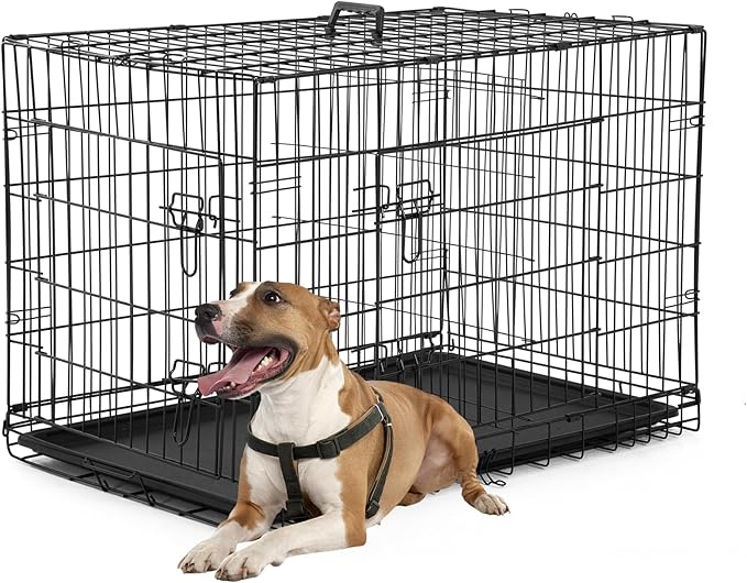 FDW Dog Crate Dog Kennel Cage with Double Door,36 inch Folding Metal Wire Dog Cage with Removable Tray&amp;Divider Panel,Pet Crate for Medium Dogs,Black