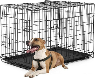 FDW Dog Crate Dog Kennel Cage with Double Door,36 inch Folding Metal Wire Dog Cage with Removable Tray&amp;Divider Panel,Pet Crate for Medium Dogs,Black
