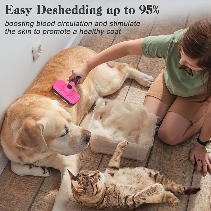 Swihauk Self Cleaning Slicker Brush for Dogs &amp; Cats - Skin Friendly Grooming, Deshedding, Hair Removal for Puppies &amp; Long/Short Haired Pets, Pet Supplies Accessory, Pink