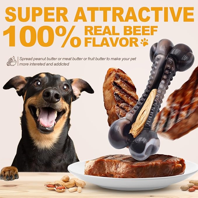 Dog Chew Toys for Aggressive Chewers, 2Pack Large Indestructible Dogs Bone Toy for Small Medium Breeds, Durable Tough Nylon Dog Chew Toys To Keep Them Busy, Puppy Teething Toy Bone, Beef&amp;Bacon Flavor