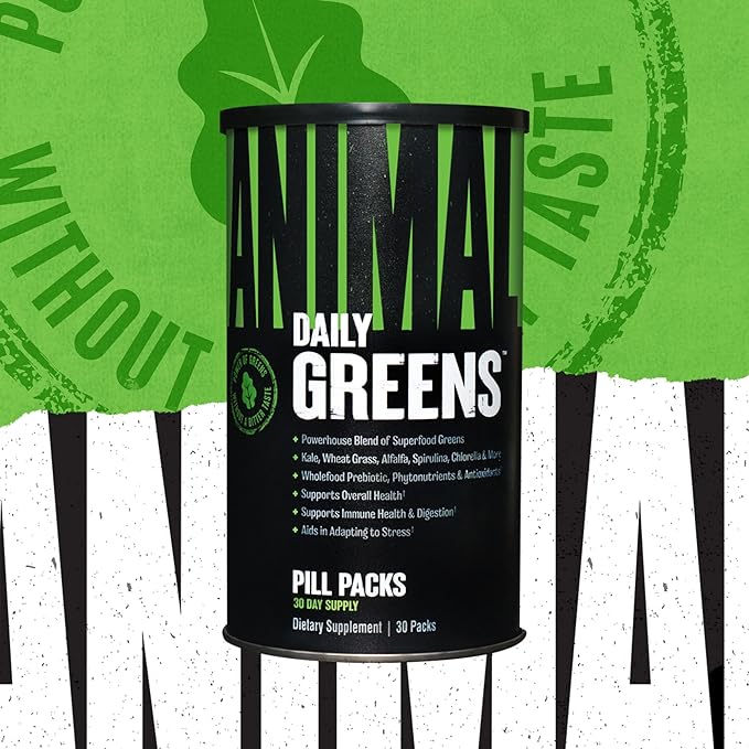 Animal Daily Greens Pill Packs - Kale, Wheat Grass, Alfalfa &amp; More - Convenient Prebiotic and Probiotic Superfood Blend for Superior Digestion, Gut Health, and Immunity For Men &amp; Women - 30 Day Supply
