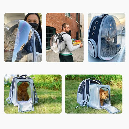 Lollimeow Cat Carrier Backpack, Bubble Expandable Backpack Carrier, Pets and Small Dogs,Airline-Approved, Designed for Travel, Hiking, Walking &amp; Outdoor Use (Square Back Expandable-Black)