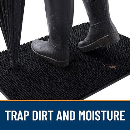 OLANLY Dog Door Mat Set 4-Piece 24x16, Absorbs Moisture and Dirt, Absorbent Non-Slip Washable Doormat, Quick Dry Chenille Mud Mat for Dogs, Entry Indoor Entryway Carpet for Inside Floor, Black