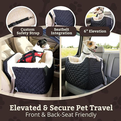 Snoozer Lookout I Car Seat - Dog Car Seats for Small Dogs, Puppy Booster Bed for Small &amp; Medium Sized Pets Up to 25 Lbs, Elevated, Washable - Medium, Black Quilted