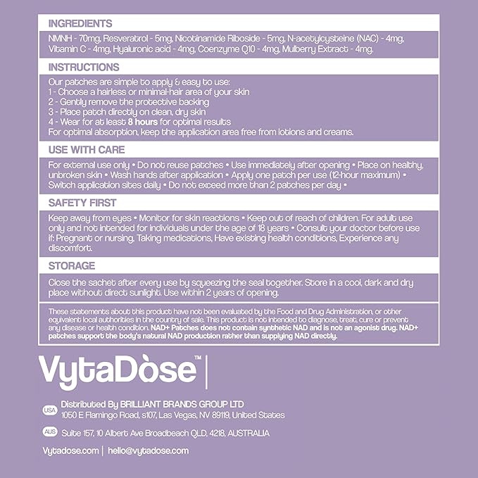 NAD+ Boost Patches | Wellness &amp; Cellular Support | 5X Stronger Formula | NMNH, Resveratrol, Hyaluronic Acid, Vitamin C, &amp; Coq10 l Premium 8-Hour Time-Release Patch | 3 Pack