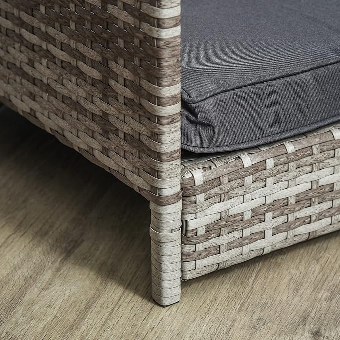 PawHut Wicker Dog House Outdoor with Canopy, Rattan Dog Bed with Water-Resistant Cushion, Raised Dog Bed for Small, Medium Dogs up to 66 lbs, 19.75" in Length, Gradient Gray Wicker &amp; Cushion