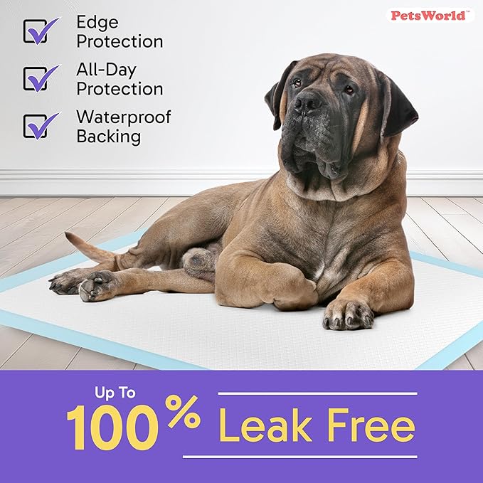 PETSWORLD Giant Dog Potty Pads, Odor-Eliminating, 36" x 36", Ultra Absorbent 5-Layer Leak-Proof Training Pads for Dogs &amp; Cats (36x36, 25 Count)
