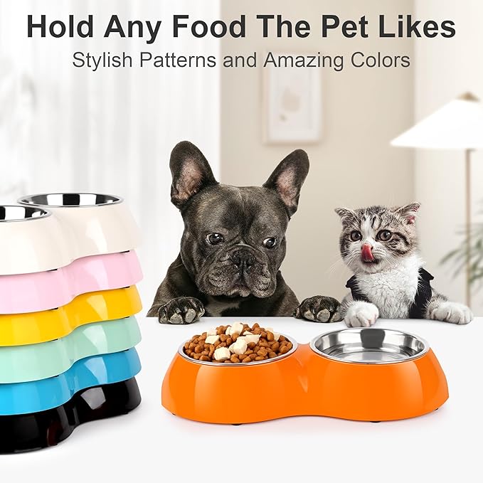 Elevated Dog Bowls Set - Non-Slip Raised Pet Feeder with Medium (10 oz) &amp; Large (20 oz) Stainless Steel Bowls - Includes Durable Resin Stand for Puppies, Adult Dogs &amp; Cats - Orange
