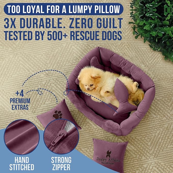 Luxury Dog Bed Chesterfield – Handcrafted Velvet Throne for Dogs | Joint Support, Calming &amp; Temp-Regulating Comfort | Durable 5+ Years, Anti-Claw, Washable 100+ Times – XS, Purple