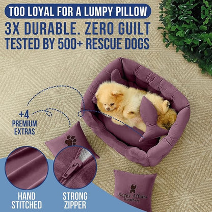 Luxury Dog Bed Chesterfield – Handcrafted Velvet Throne for Dogs | Joint Support, Calming &amp; Temp-Regulating Comfort | Durable 5+ Years, Anti-Claw, Washable 100+ Times – XS, Purple