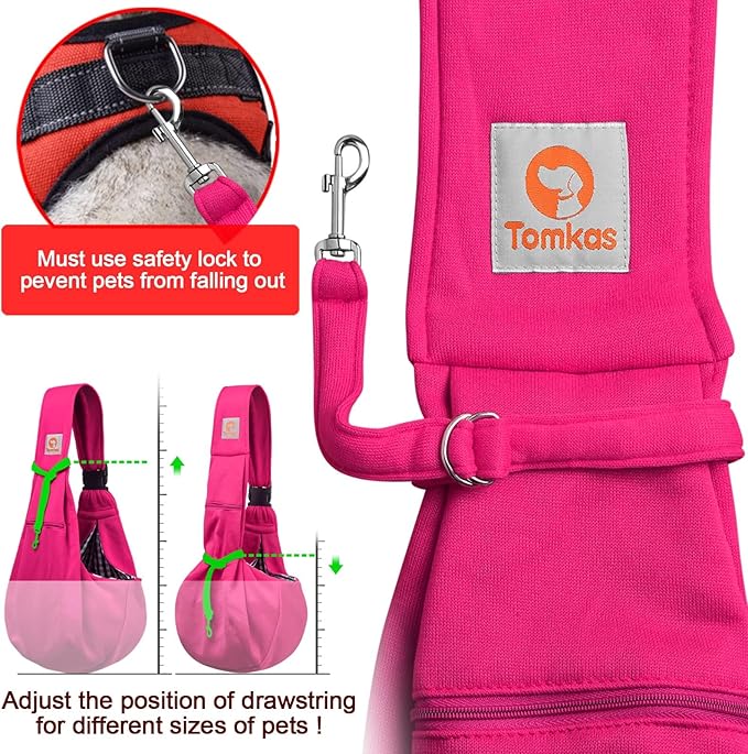 TOMKAS Dog Sling Carrier for Small Dogs Puppy Carrier for Small Dogs (Rose red, Adjustable Strap for 3-10 lbs &amp; Zipper Pocket)