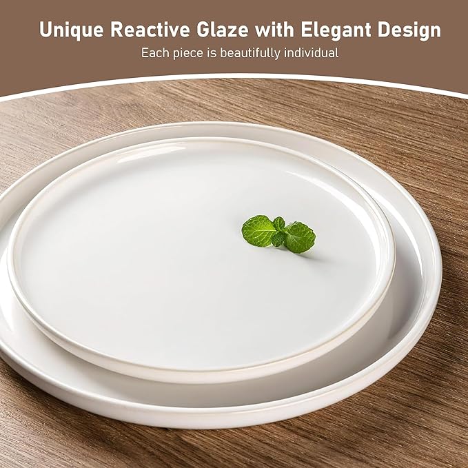 GBHOME Ceramic Dinnerware Sets for 4, 12 Pieces Stoneware Plates and Bowls Sets, Reactive Glaze Dishes -Scratch Resistant, Dishwasher&amp;Microwave Safe-Star White