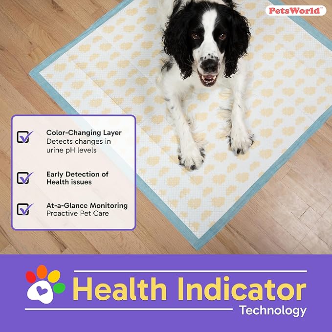 PETSWORLD Giant Dog Potty Pads, Odor-Eliminating, 36" x 36", Ultra Absorbent 5-Layer Leak-Proof Training Pads for Dogs &amp; Cats (36x36 Health Indicating, 100 Count)