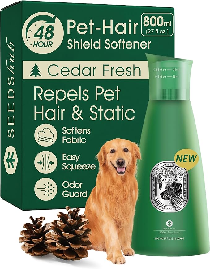 Pet Hair Remover for Laundry, 90% Fur Removal, Fabric Softener Liquid(Non-Dissolving) + Stain Remover, Removes Residue &amp; Odors, Cedar Scent – 27 fl oz, 32 Loads