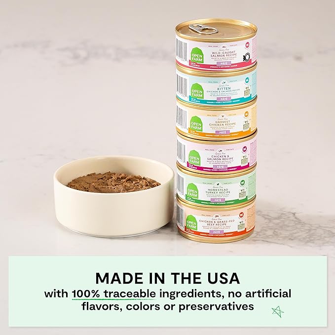 Open Farm Canned Cat Food, Paté for Complete &amp; Balanced Nutrition, Grain-Free and Legume-Free Wet Cat Food, Chicken &amp; Salmon Recipe, 5.3oz Cans (Case of 12)