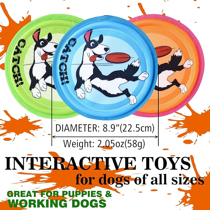 Dog Flying Disc, 3 Pack Dogs Flyer Toys, Lightweight Flying Disc Dog Fetch Toy for Small, Large Dogs &amp; Puppies - Floats in Water &amp; Safe on Teeth
