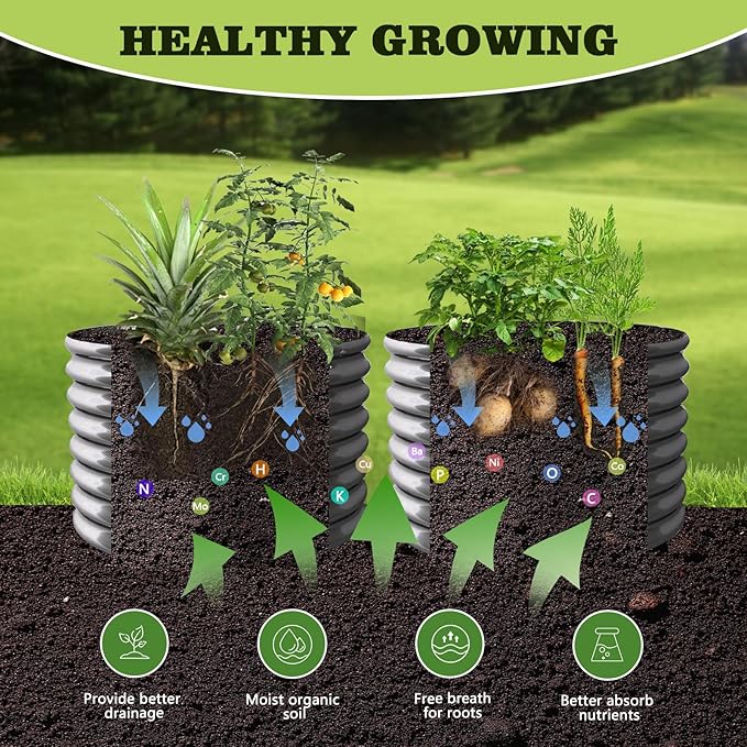 A ANLEOLIFE 2-Pack 3ft x 24” Tall Galvanized Raised Garden Beds Outdoor, Round Metal Planter Box for Planting Vegetables Flowers Herb, Anti-Rust &amp; Easy-Setup, Quartz Grey