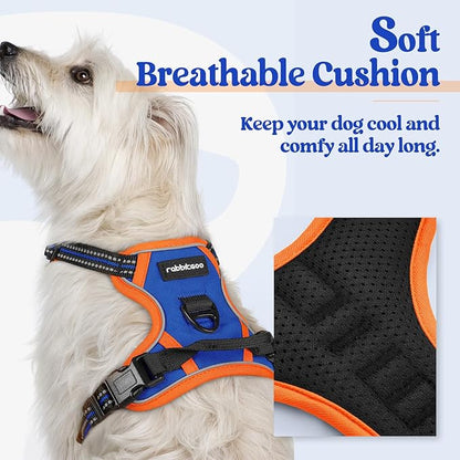 rabbitgoo Dog Harness No Pull with 2 Leash Clips, Adjustable Soft Padded, Reflective Oxford No Choke Pet Vest with Easy Control Handle for Puppy, Blue &amp; Orange, XS